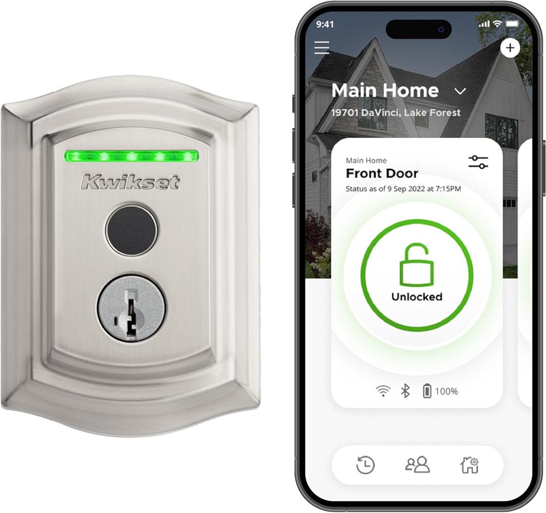 Kwikset Halo Touch Fingerprint Wi-Fi Smart Lock, Keyless Entry Door Low Profile Deadbolt, Geofence Auto-Unlock, Grade AAA Certified, No Hub Easy Install, Satin Nickel, Arch