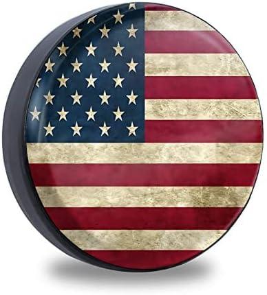 Retro American Flag Spare Tire Cover Fit for Jeep RV Truck SUV Travel Camper Trailer 14",15",16",17",Waterproof and Dustproof Protection Tires (15" for Diameter 27.5"-29.5"/69.85-74.92cm)