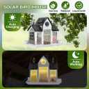 Solar Bird Feeders House for Outdoors Hanging, 7LBS Large Capacity Metal Wild Bird Feeder Squirrel Proof for Outside with Water Cup, Cardinal Birdfeeder Birdhouses Gift for Bird Lovers (White)