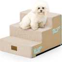 COZY KISS Dog Stairs for Small Dogs 11.7" H, 3-Step Gentle Incline Pet Step for Couch Chiars, Right-Angle Dog Ramp for Puppy Doggie Senior Cats, 15.7x17.7x11.7 Inch, Beige