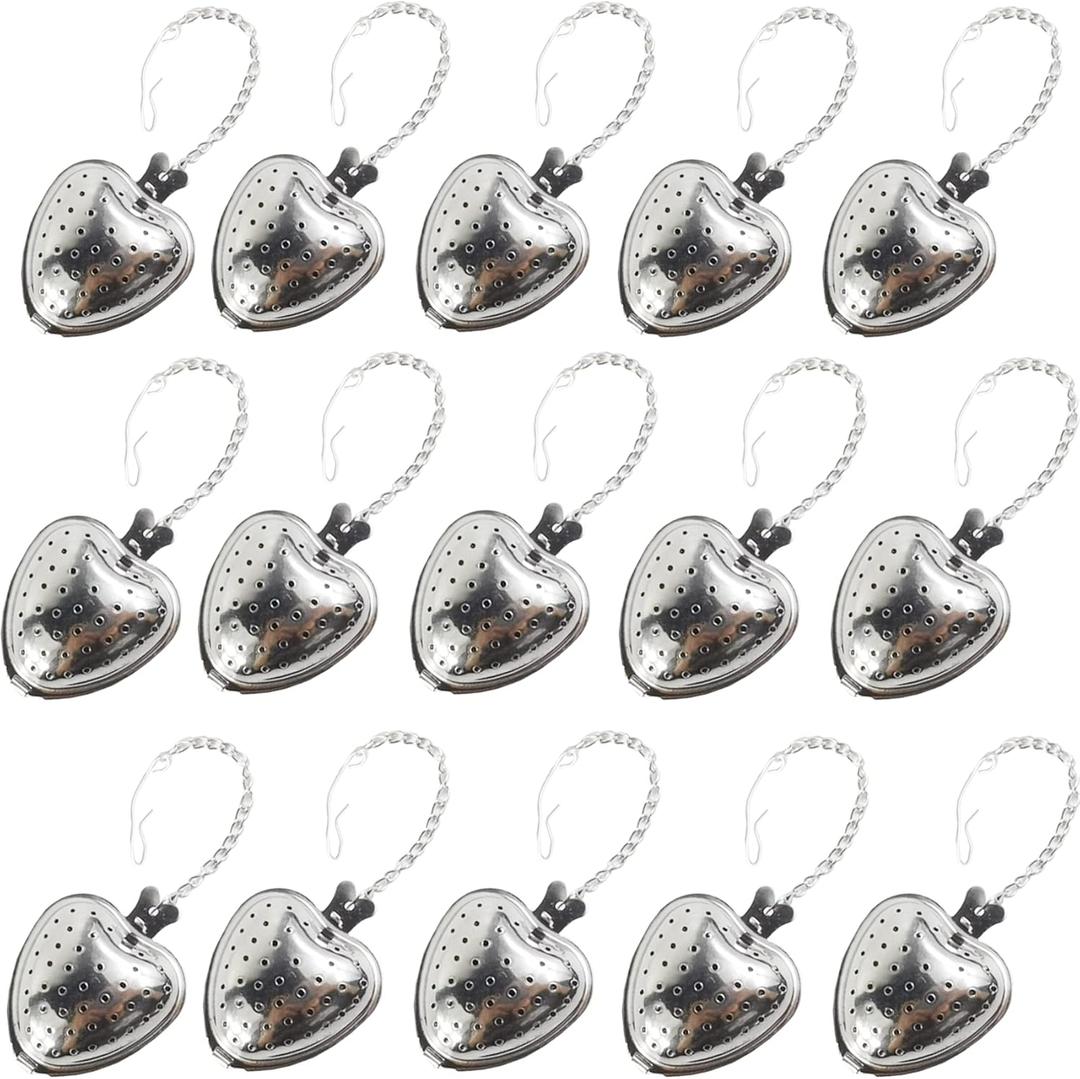 TIHOOD 15PCS Tea Strainer Stainless Steel Mesh Tea Ball Infuser Premium Tea Filter Tea Interval Diffuser with Extended Chain Hook for Loose Leaf Tea and Spices & Seasonings (Silver)
