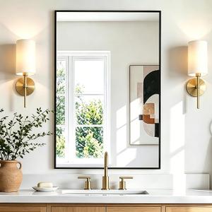 Rectangular Bathroom Mirror, 30"x20" Black Metal Framed Vanity Mirror
