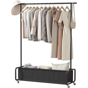 Clothes Rack With Large Storage Bag, Clothes Organizer Stand on Wheels, Garment Rack, Rolling Clothes Storage Cart, Coat Rack, for Bedroom, Laundry Room, Living-room, Black