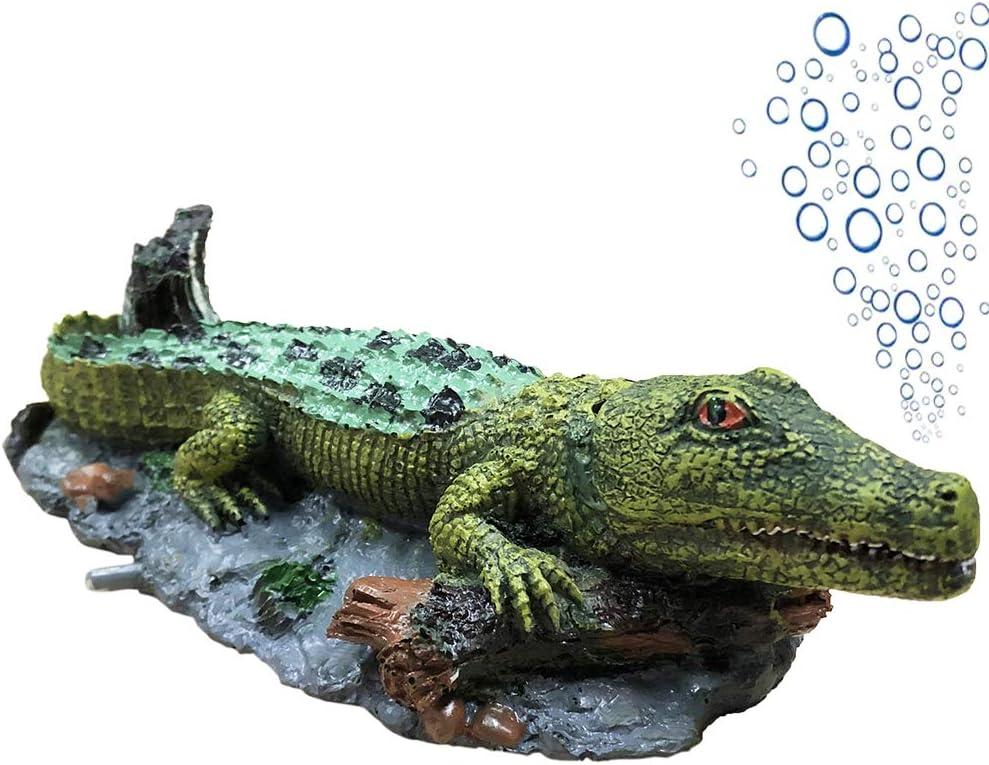 SLOCME Aquarium Alligator Air Bubbler Decorations - Aerating Action Crocodile Ornament, Oxygen Bubble Resin Crafts for Aquarium Fish Tank Decor