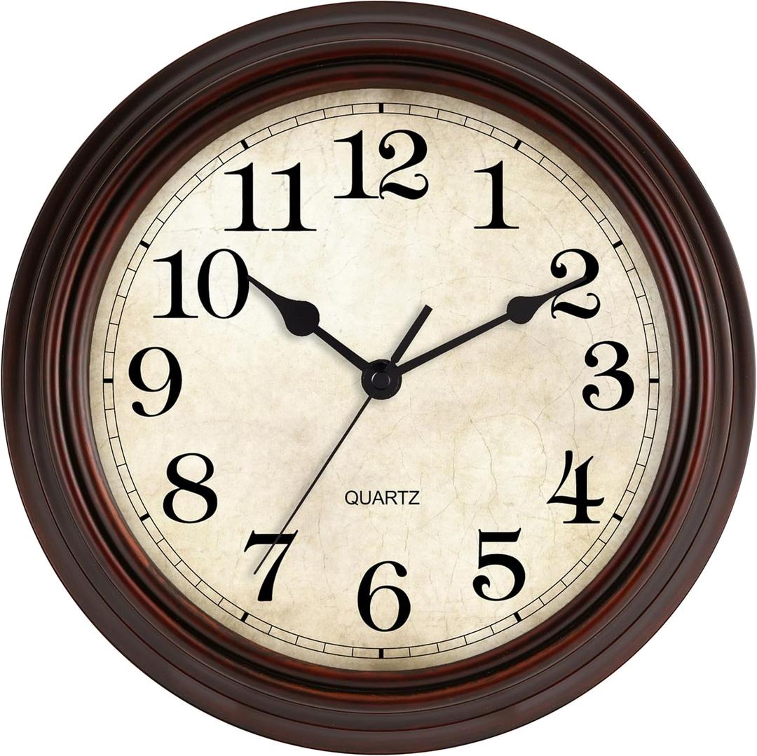 HYLANDA Wall Clock, Bronze Silent Non Ticking Classic Battery Operated Clocks, Decorative for Living Room, Bedrooms, Kitchen, Office (16 inch)