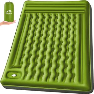 Double Sleeping Pad Camping, Self Inflating 6'' Extra-Thick 2 Person Pillow Built-in Foot Pump Waterproof Inflatable Sleeping Mat Backpacking, Tent, Hiking, Portable Camping Pad (Yellow Grey)