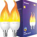 Hompavo Christmas Decorations, Upgraded LED Flame Light Bulbs, 3 Modes Flickering Light Bulbs, E12 Chandelier Base Candle Fire Light Bulb for Halloween Party Porch Indoor & Outdoor Home - 2 Pack
