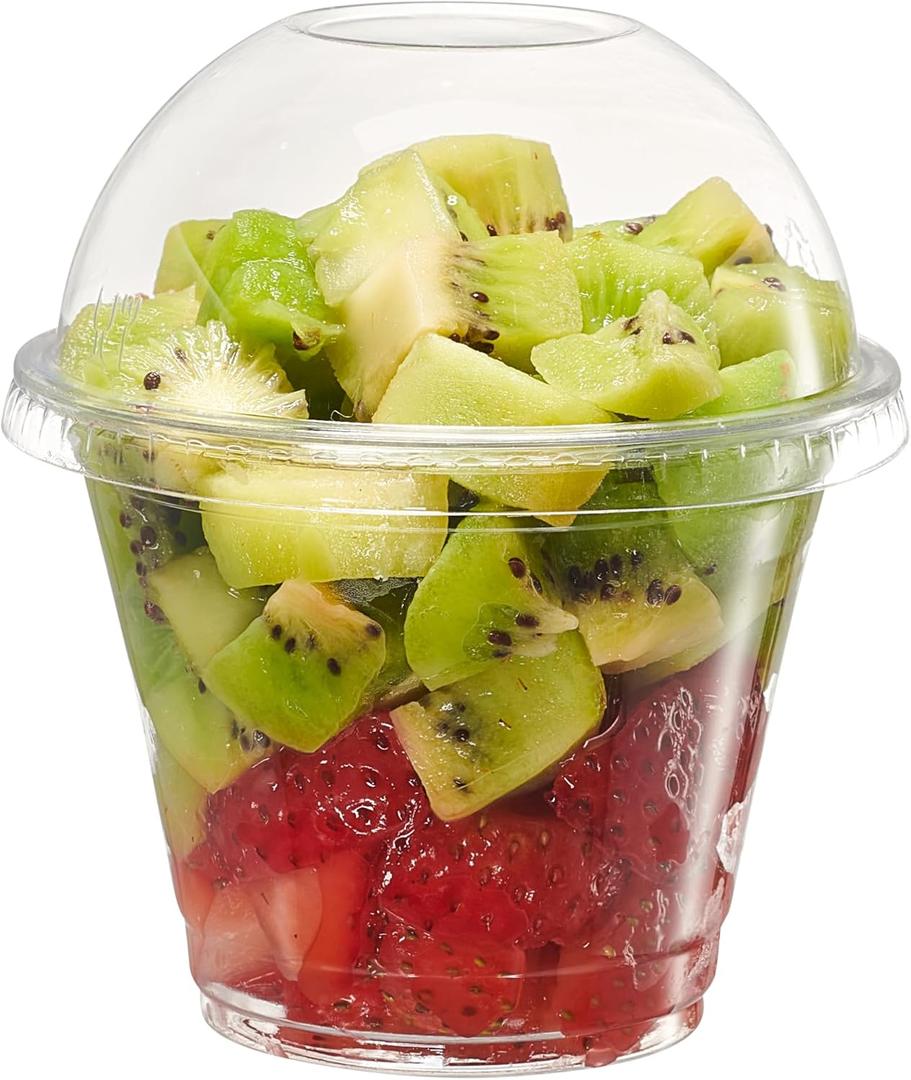 GUSTO 9 oz. Clear Plastic Cups With Dome Lids 50 Count (No Hole), Fruit Cups with Lids for Party - Perfect for Smoothies, Milkshakes, and To-Go Beverages -(Formelry Comfy Package)