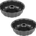 Novery 9.5" Non-stick Cake Pan, Heavy Duty Carbon Steel Fluted Tube Round Baking Pan,Buntz Pound Cake Pan Mold,Tube Bakeware,Baking Mold for Jello,Gelatin,Chocoflan,Flan - 2 PCS