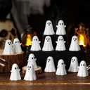 Beeveer 50 Pcs Halloween Mini Ghosts Figurines Resin Tiny Ghosts Spooky Small Miniature Figures Tiered Tray Decor Garden Cake Topper Dollhouse Micro Home Tabletop Landscape Decor (White)