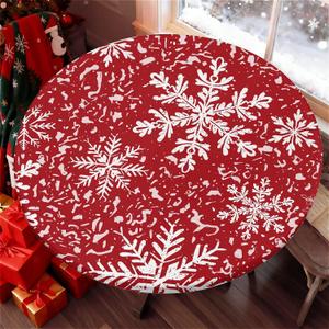 Round Tablecloth with Elastic Edge, 36-60Inch Waterproof Table Cloth for Dinner, Outdoor, Picnic, 36inch, Christmas Snowflakes
