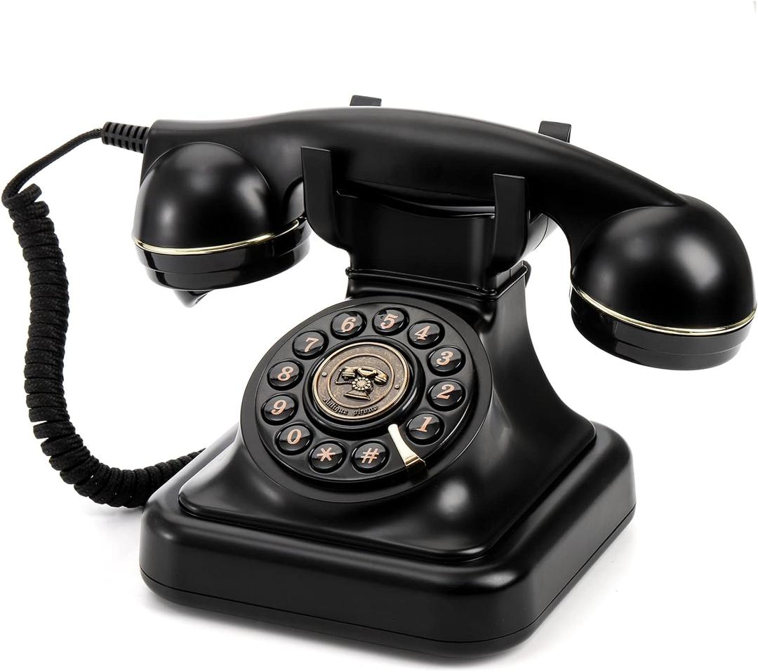 Peohud Retro Landline Telephone, Classic Corded Desk Phone, Vintage Old Fashioned Dial Button Phone with Redial Function for Home Office
