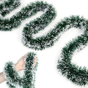 50FT Christmas Tinsel Garland Green Garland for Christmas Tree Decorations, Xmas Tinsel Garlands for Decoration Indoor Outdoor Party Supplies Holiday Decor (Green and White)