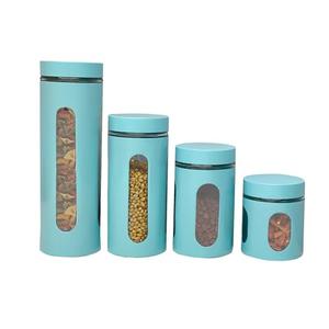 Kitchen Canisters Set For Countertop By Home Basics | Retro-Styled Canisters For Kitchen Counter | Stainless Steel and Glass, See-Through Windows (Turquoise), 2 Pieces