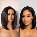GORGIUS Black Bob Lace Front Wig Glueless Straight Short Wigs Upgrade with Human-Hair-Like Sythetic Hair Pre Cut Pre Plucked Side Part Hairline 12 Inch