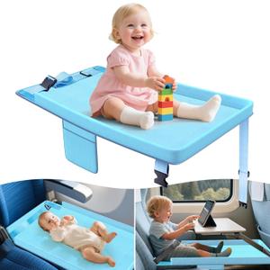 Toddler Airplane Bed - Airplane Seat Extender for Kids - Barrier Designed Flyaway Kids Bed Airplane with Pockets - Portable Plane Bed Foot Rest for Flights Travel Essentials Blue