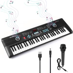61 keys keyboard piano, Electronic Digital Piano with Built-In Speaker Microphone, Portable Keyboard Gift Teaching for Beginners, electric piano for kids (Black)