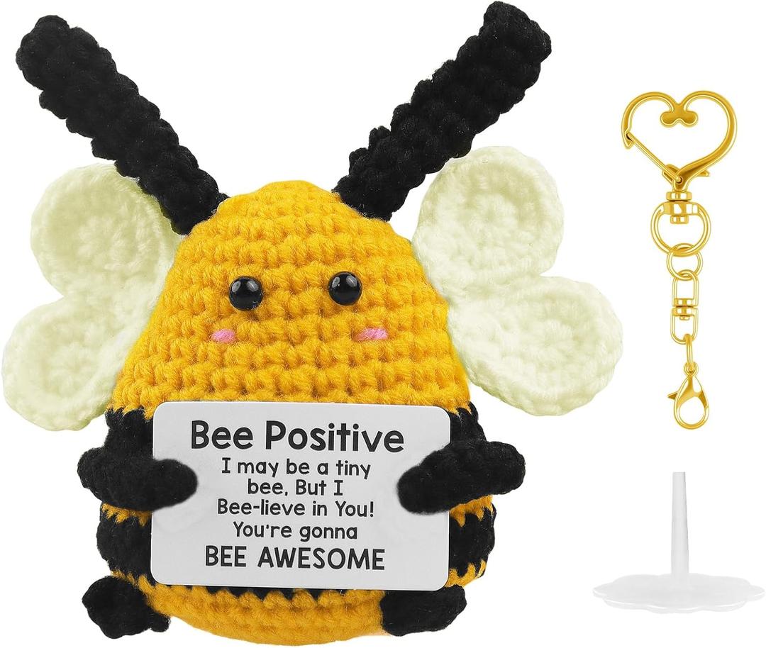 IncreDecor Positive Crochet Animals Bee Decor Easter Basket Essentials Cute Stuff Mothers Day Gifts for Mom Grandma Best Friends Teacher Coworker