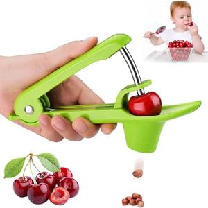 Stainless Steel Multi-Function Olives & Cherry Pitter Tool with Lock Design - Heavy-Duty Fruit Pit Remover for Jam Making (Green)