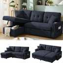 NicBex Modern L-Shaped Sofa Bed with Reversible Storage Chaise  Black Convertible Sectional with USB Ports  3-in-1 Sleeper Pull Out Couch for Living Room, Apartments & Small Spaces