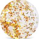 AMOR PRESENT Beach Ball, 16Inch Inflatable Glitter Swimming Pool Balls for Beach Party Favor (Gold)
