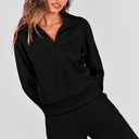 PRETTYGARDEN Women's 2 Piece Outfits Casual Lapel Half Zip Sweatshirts And Wide Leg Pants Tracksuit Sets (Black, M)