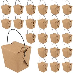 100 PCS 26 OZ Kraft Take Out Boxes with Handle Brown Chinese Food Containers for Restaurant, Bakery, Kitchen