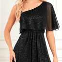 Women's Formal Evening Gowns Dresses Long Glitter One Shoulder Elegant A Line Split Wedding Guest Ball Dress (M)