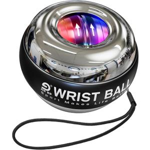 Wrist Trainer Ball Auto-Start Gyroscopic Forearm Exerciser Gyro Ball for Strengthen Arms, Fingers, Grip and Muscles (Silver-Metal (Colorful Light))