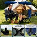 Portable Camping Chair 2 Pack with Foldable Canopy, Folding Outdoor Chair with Cup Holder & Side Pocket for Camping, Hiking, Picnic, Beach (Navy Blue)
