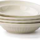 Wide Rim Soup Bowls, 8 Inch Ceramic Rimmed Pasta Bowl Plates, Small Shallow Bowls Set of 4 for Side Salad, Portion Control, Oatmeal & Dessert, Microwave Dishwasher Safe - Cream Beige