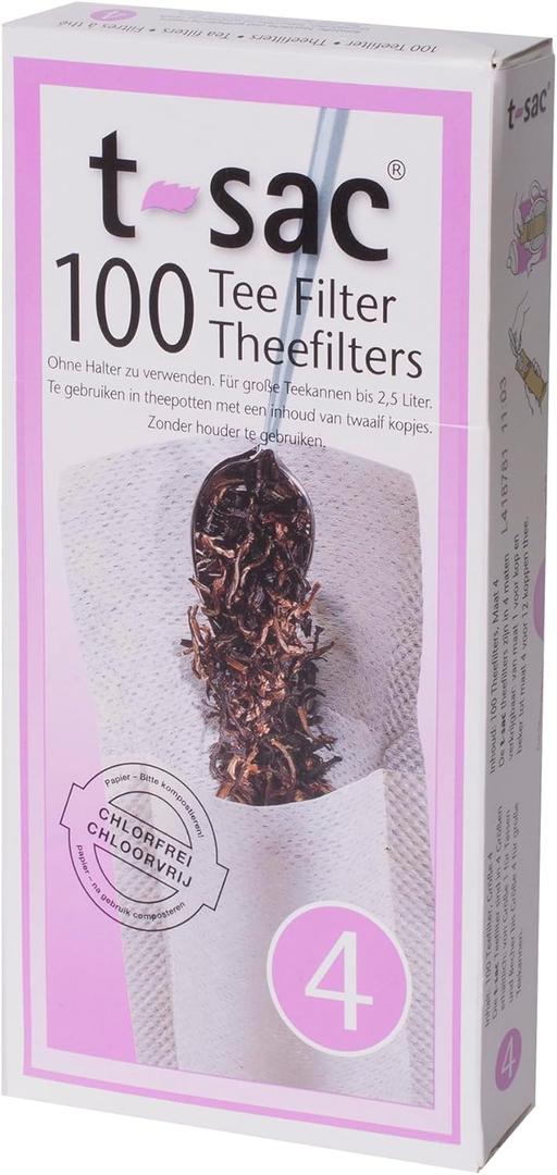 T-Sac Tea Filter Bags, Disposable Tea Infuser, Number 4-Size, 6 to 12-Cup Capacity, 100 Count