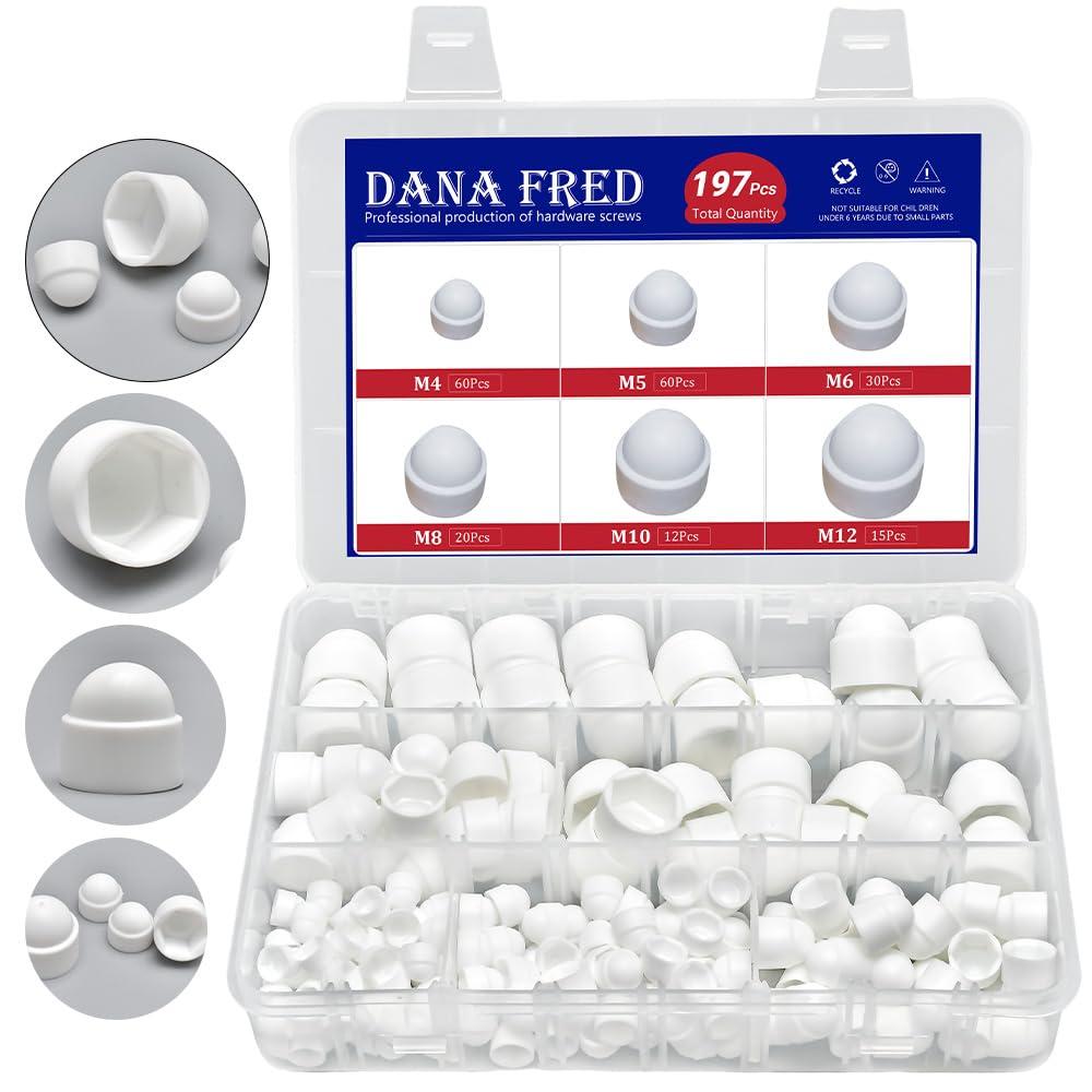 197 Pieces White PE Bolt Covers Screw Caps White Bolt Nut Protective Cap Bolts Cover Screws Caps Hex Cap Plastic Nut Assortment Kits Nylon Insert Locknut for Screws Bolts M4 M5 M6 M8 M10 M12