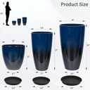 Neoaider 24/21/12 Inch Large Plastic Planter, Lightweight Ceramic-Look Tall Planters with Drain Hole & Saucers, Tall Plastic Planters for Porch, Garden, Patio, Balcony(Dark Blue)