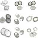 26 Pieces Antique Silver Tone Jewelry Making Charms Oval Cabochon Base Frame Hollow Signs Setting 30x40mm Blank 25x18mm