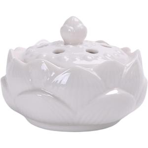 Mutton-Fat Jade Garlic Keepers Pure White Ceramic Garlic Holder Flower Shape Garlic Storage Container with Hollow Lid Kitchen Home Decoration(White)