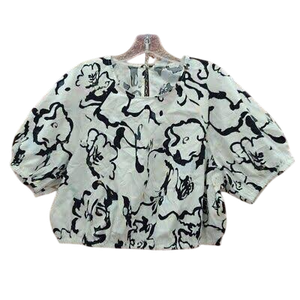 A New Day Women's Cropped White/ Black Print Top XS