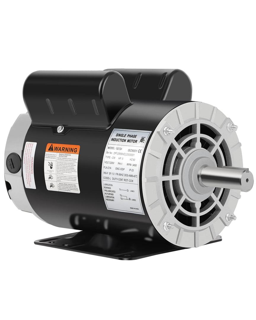 5 HP Air Compressor Motor, Electric Motor 3450 RPM, 230V Single Phase Motor, 56HZ Frame 7/8" Keyed Shaft 60 HZ