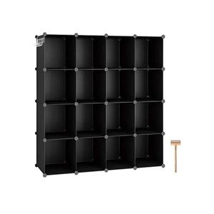 C&AHOME Cube Storage Organizer, 16-Cube Shelves Units, Plastic Storage Cubes, DIY Closet Organizer, Modular Closet Storage Shelves Ideal for Home, Bedroom, 48.4" L × 12.4" W × 48.4" H Black SUM3016H