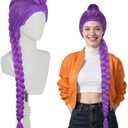 SFYANGXI Long Purple Cosplay Wig with Braid Ponytails - Halloween Cosplay Wigs for Adult Women & Costume Party