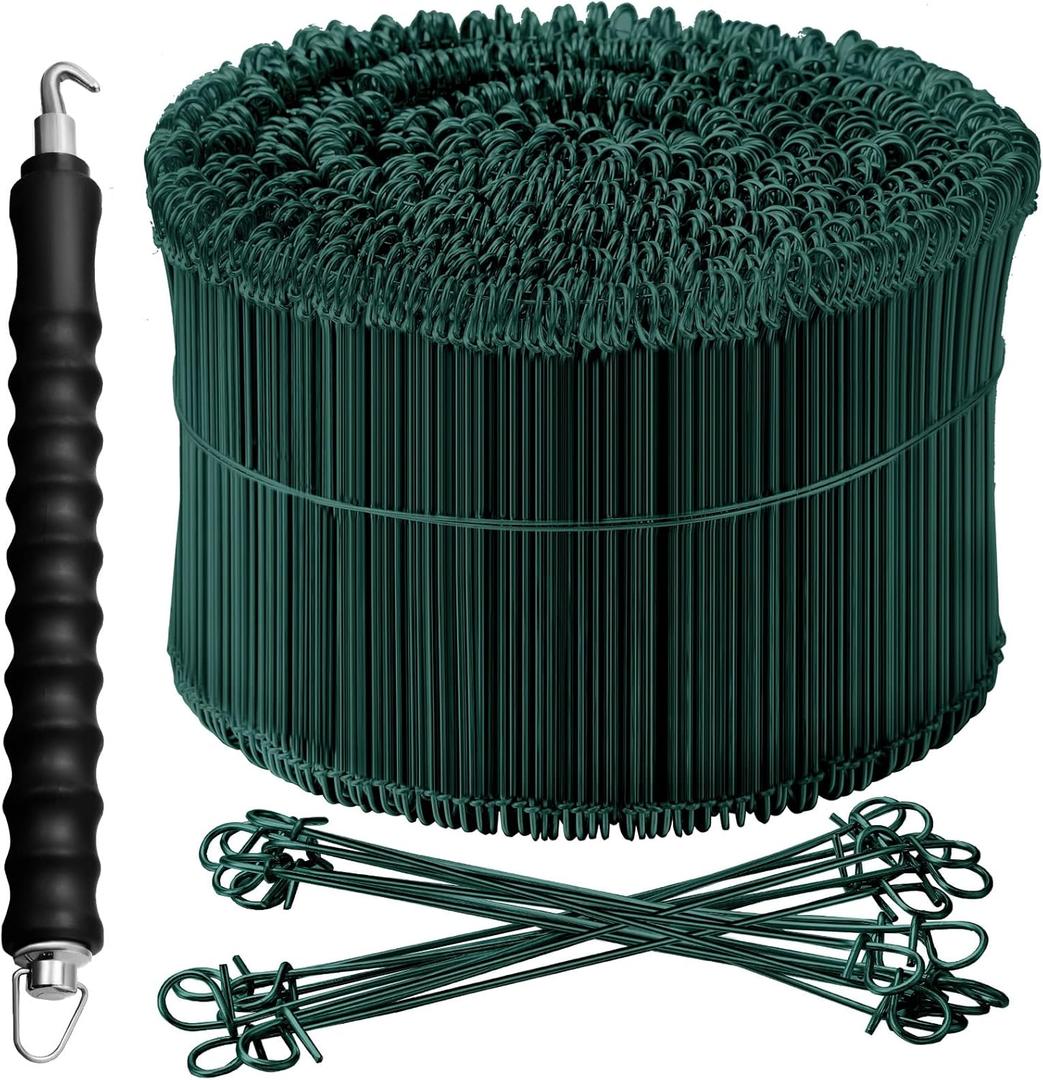 1001 Pcs Double Loop Rebar Wire Bar Ties 6 Inch 16 Gauge Rebar Wire with Automatic Twister Tying Tool for Securing(Green)