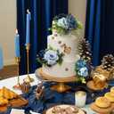 TINGE TIME 3Pcs Wedding Cake Topper Pre-made Set, Navy Blue Artificial Wedding Cake Flower for Reception & Anniversary, Silk Floral Wedding Toppers for Cake, Valentines Cake Topper Decorations, 4.8 inches x 2 inches
