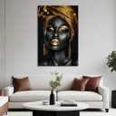 Women Canvas Wall Art African American Picture Wall Decor Black and Gold Girl Painting Portrait Prints Abstract Artwork for Living Room Bedroom Home Decor Framed(Art-9,16.00x24.00 inch)