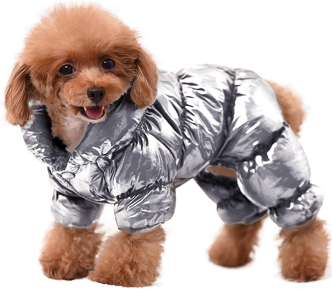 AOFITEE Dog Coat, Waterproof Dog Jacket, Fullbody Dogs Winter Coat Snowsuit, Windproof Puppy Puffer Jacket Snow Suit with Legs, Pet Fleece Winter Vest, Cold Weather Coats for Small Dogs, Silver S