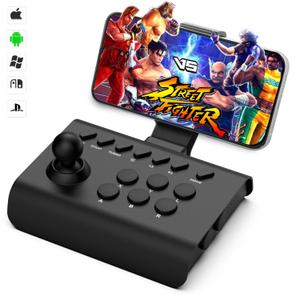 arVin Arcade Fight Stick Joystick Game Controller for iPhone iOS Android PC Fighting Stick for Nintendo Switch/PS3/PS4 Arcade Rocker Gamepad with Turbo & Marco for Emulators/Cloud/PS Remote Play/Steam (Black)