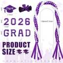 Suncalla 11 Pcs 2026 Graduation Leis Set Graduation Leis Class of 2026, Grade Braided Cords with Letters Card Patches Ribbon Lei Graduate Gift for High School Master College Grad Party(Purple White)