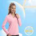 FKEEP Women's Tennis Golf Shirt Long Sleeved Top Sport Activewear V-Neck Workout Athletic (Pink, L)