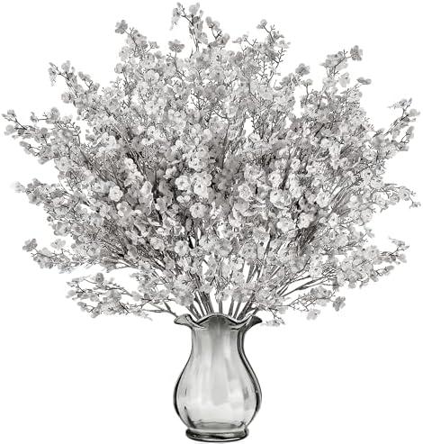 Sggvecsy 15 Pcs Babys Breath Artificial Flowers Gypsophila Bouquets Bulk Real Touch Fake Silk Flowers for Home DIY Floral Arrangement Table Centerpiece Fall Thanksgiving Autumn Decoration (Grey)