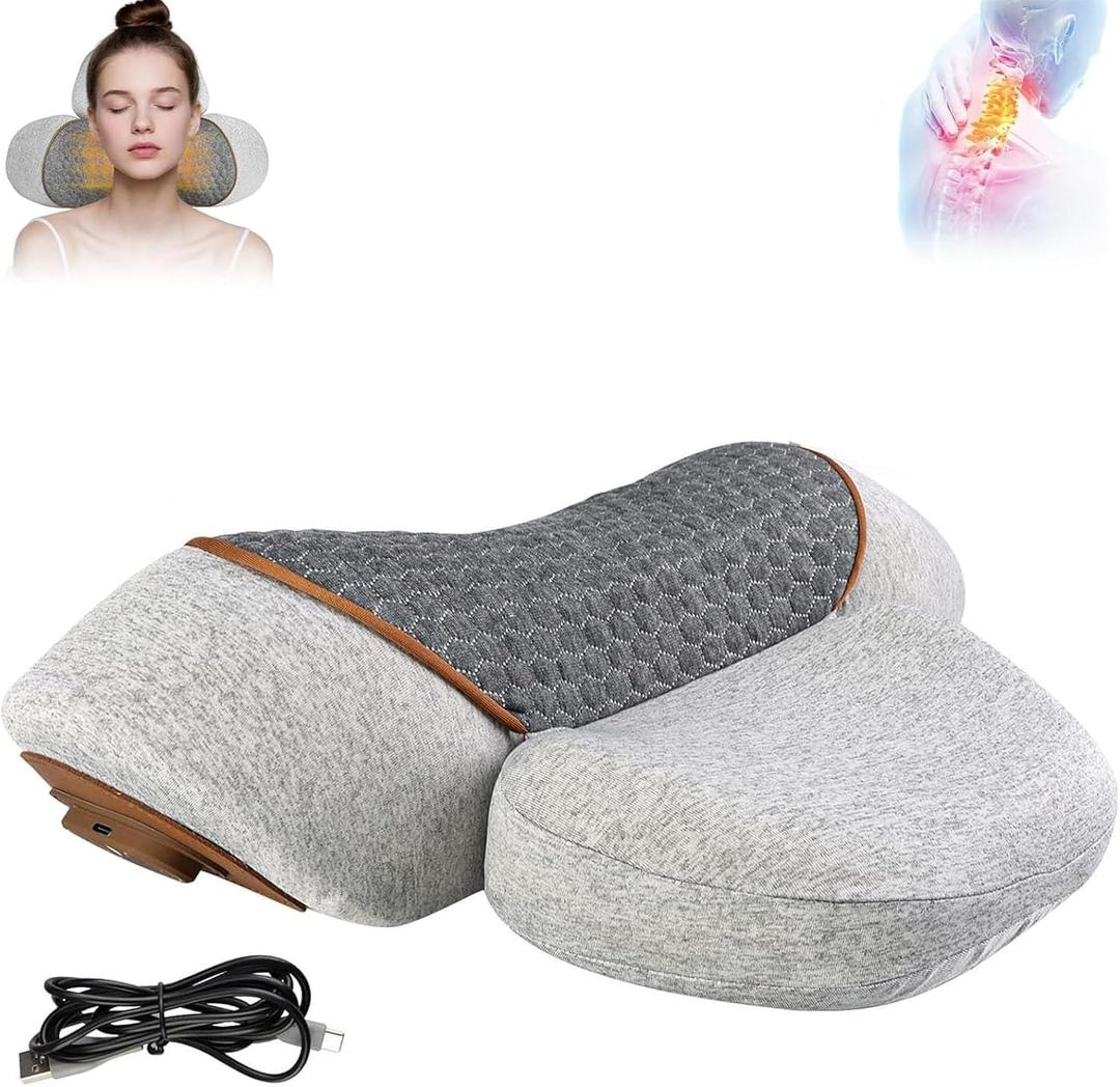3-in-1 Neck Massager Pillow with Heating & Cervical Traction, Pillow Massage Neck Hump for Shoulder Pain, Ergonomic Pillows Design for Daily Comfort at Home or Office