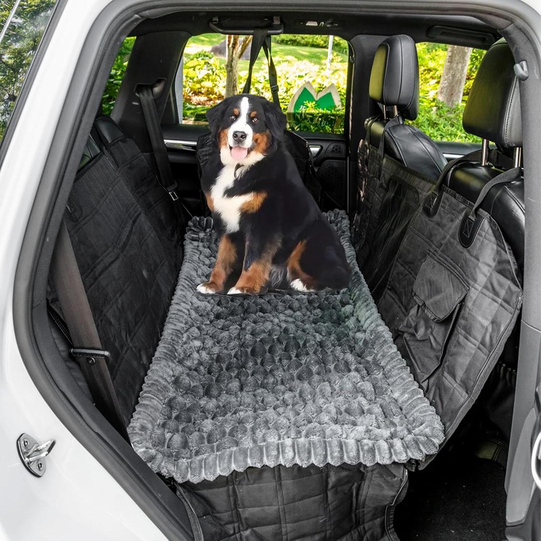 Non-Slip Dog Bed Mat for Car, Fuzzy Backseat Pet Mat, Travel Pet-Friendly Seat Cover for Cars, Compatible with Backseat Extenders and Seat Protectors 24.8x54 inch (Dark Dim Grey)